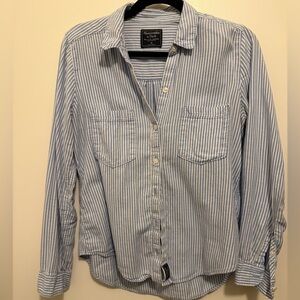 Abercrombie & Fitch Light Blue and White Striped Button-Down Shirt